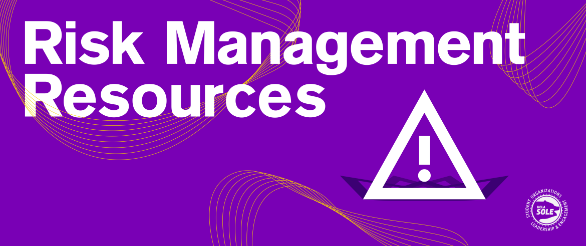 Banner. Purple background. Risk Management Resources. White triangle with exclamation point.